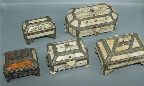 5 bone panelled jewellery boxes